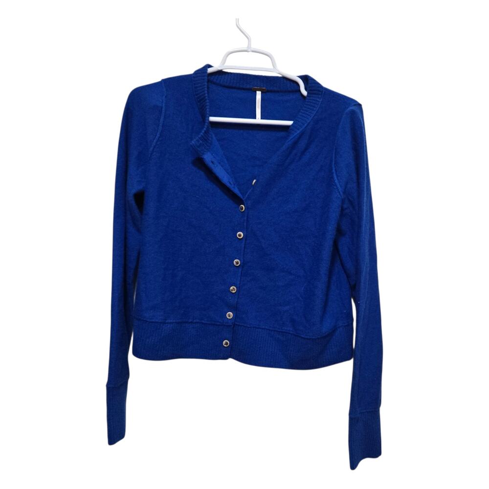 Free People Wool Cashmere Cardigan Blue Cropped Sweater M